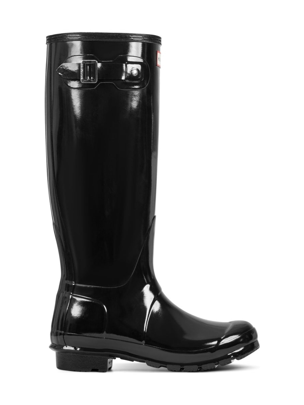Hunter Black Gloss Tall Rain Boots with Logo Trim - Picture 2 of 16